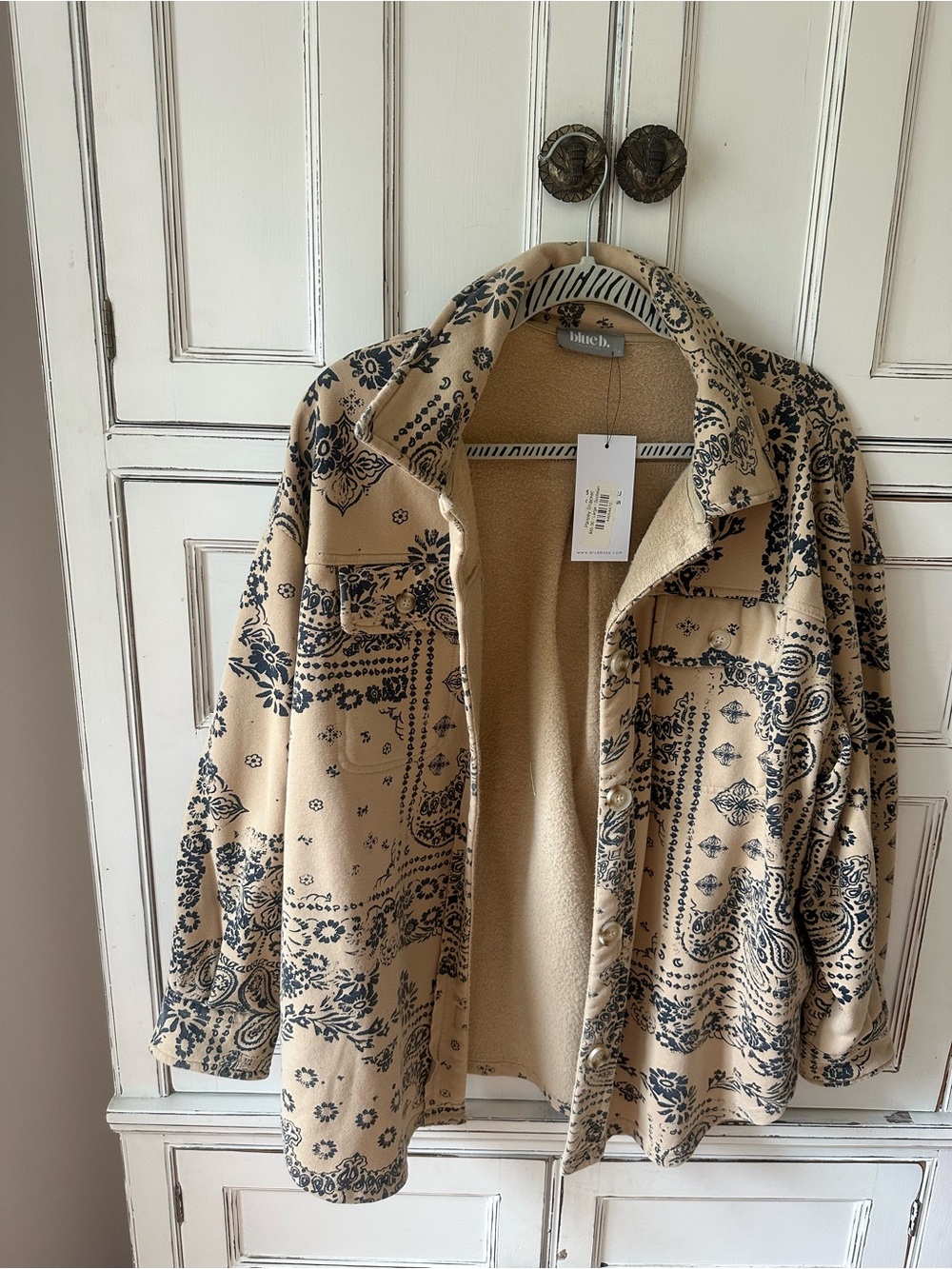 Blue B Beige and Black Bandana Print Button-Up Jacket - Picture 2 of 7